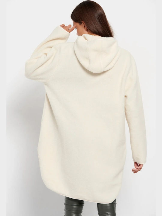 Women's Beige Coat Oversized with Buttons