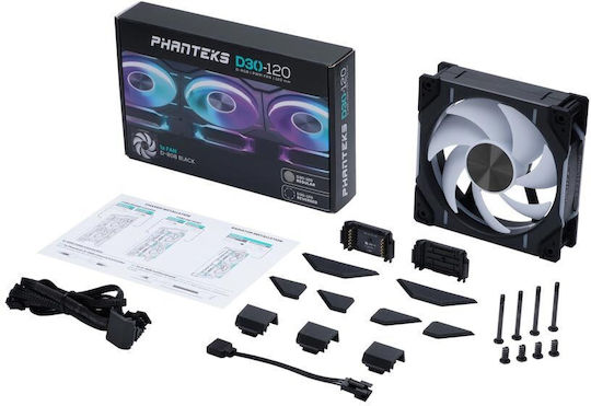 Phanteks PH-F120D30 Case Fan (2000rpm / 61.5cfm) με RGB Φωτισμό και Σύνδεση 4-Pin PWM Regular Black