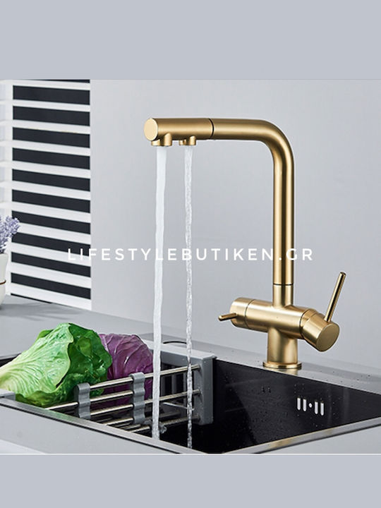 Stocco Kitchen Faucet Counter with Shower and Spiral Brushed Gold