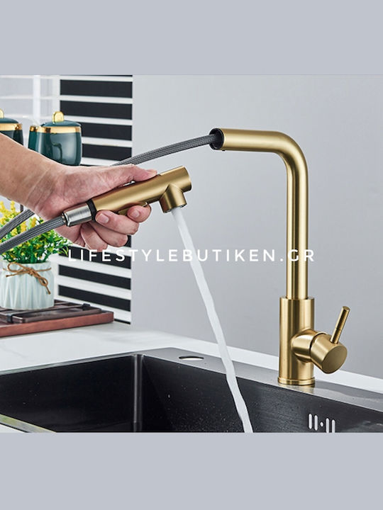 Stocco Kitchen Faucet Counter with Shower and Spiral Brushed Gold