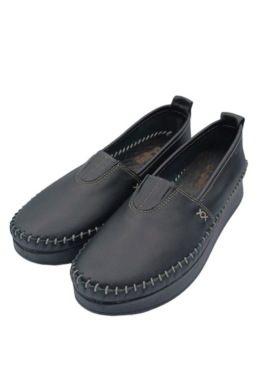 Γυναικεία Slip-On Δερμάτινα Μαύρα