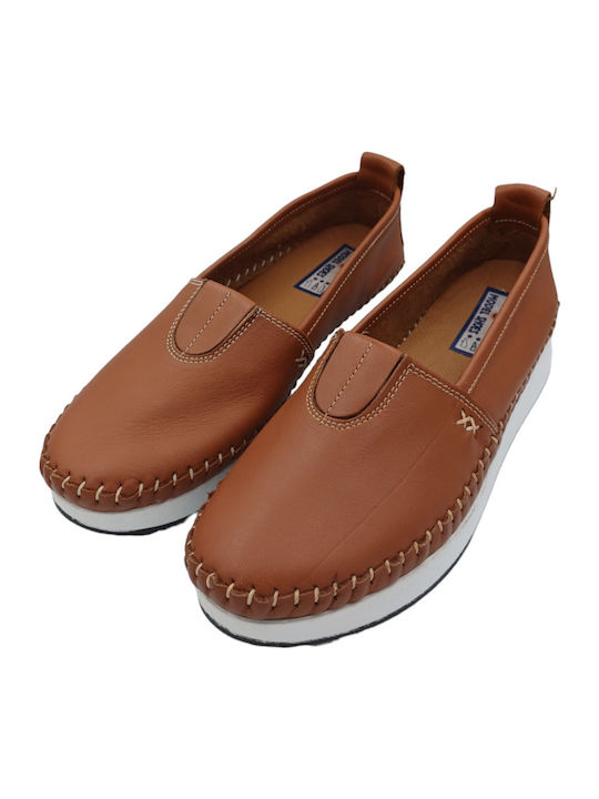 Γυναικεία Slip-On Δερμάτινα Καφέ