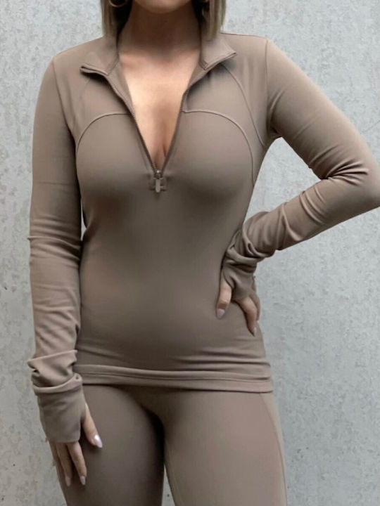 Glamorous Women's Athletic Blouse Long Sleeve Brown