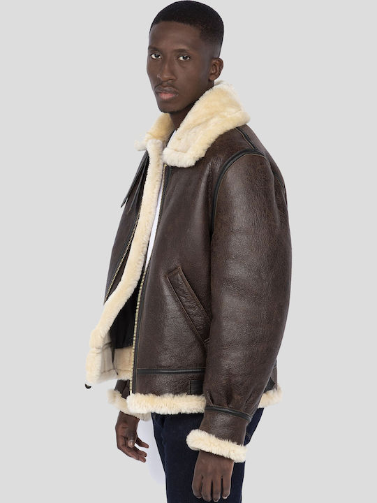 Lederjacke Winter Jacke Braun