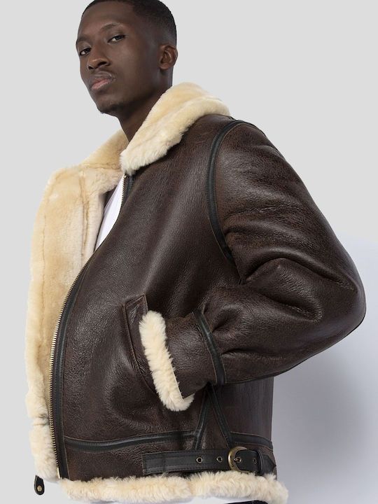 Lederjacke Winter Jacke Braun