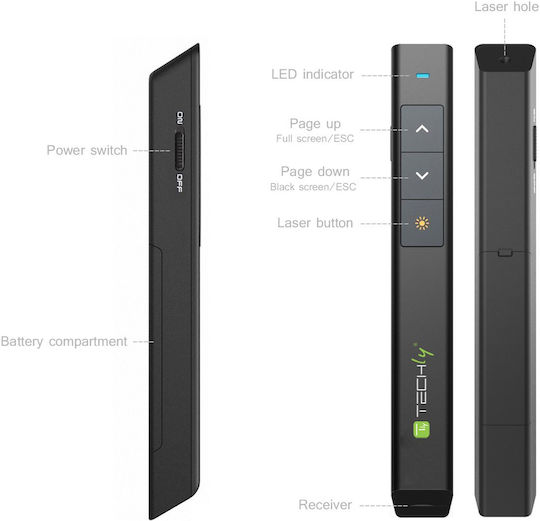 Techly Presenter με Κόκκινο Laser και Πλήκτρα Slideshow