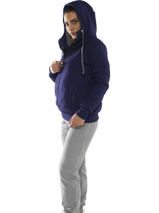 Bodymove Men's Sweatshirt Jacket with Hood and Pockets Navy Blue