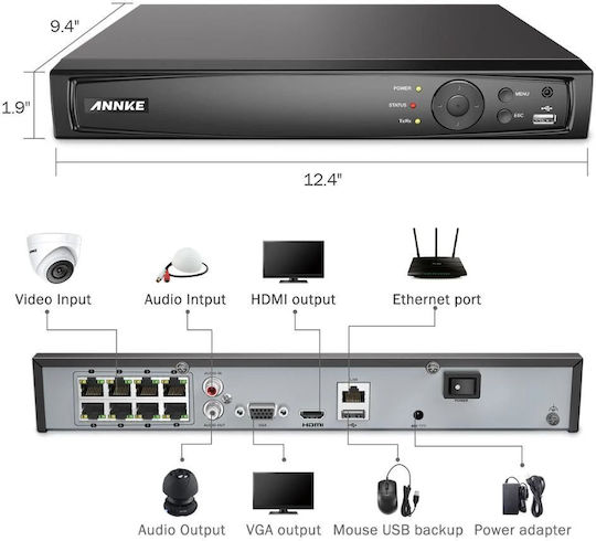 Annke Σύστημα Παρακολούθησης 4 Καμερών IP 8MP με Καταγραφικό NVR