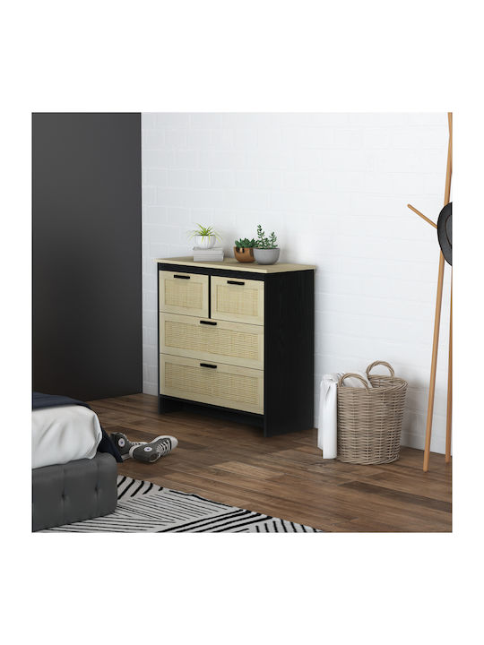 Wooden Chest of Drawers with 4 Drawers Black 80x38x80cm