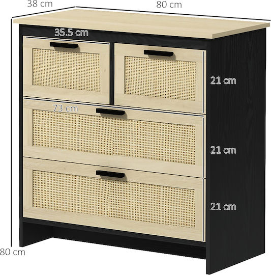Wooden Chest of Drawers with 4 Drawers Black 80x38x80cm