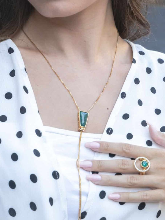 Cuoro Necklace from Gold Plated Steel Green