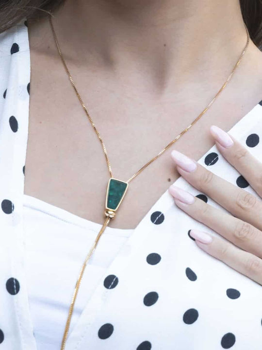 Cuoro Necklace from Gold Plated Steel Green
