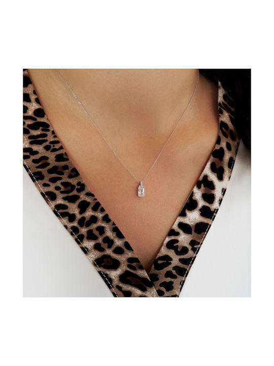 Art d or Necklace from White Gold 9 K with Zircon