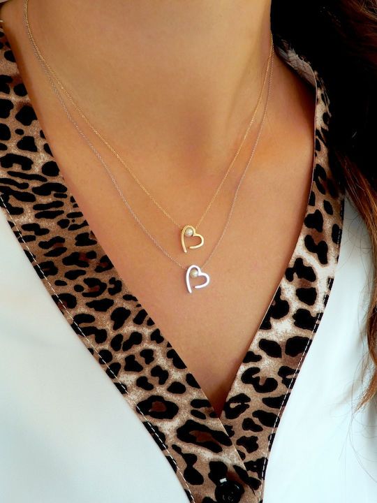 Art d or Halskette mit Design Herz aus Weißgold 9 K mit Perlen