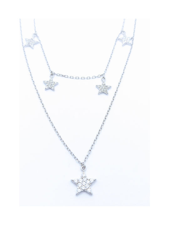 PS Silver Necklace Double with design Star from Silver with Zircon