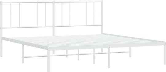Κρεβάτι King Size Μεταλλικό Λευκό με Τάβλες για Στρώμα 183x213cm