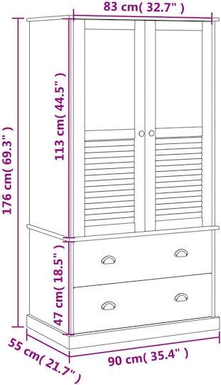 Doppeltür Kleiderschrank Gray 90x55x176cm