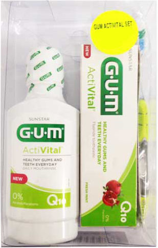 GUM Activital Οδοντόκρεμα 75ml, Στοματικό Διάλυμα 300ml & Tecnhique+ Compact Οδοντόβουρτσα Μέτρια Στοματικό Διάλυμα κατά της Πλάκας 300ml