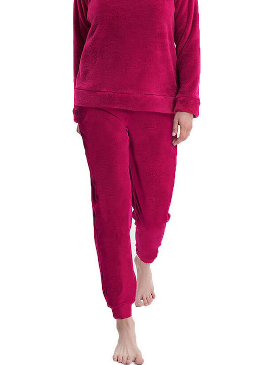 Vamp Χειμερινό Γυναικείο Σετ Πιτζάμας Fleece Φούξια