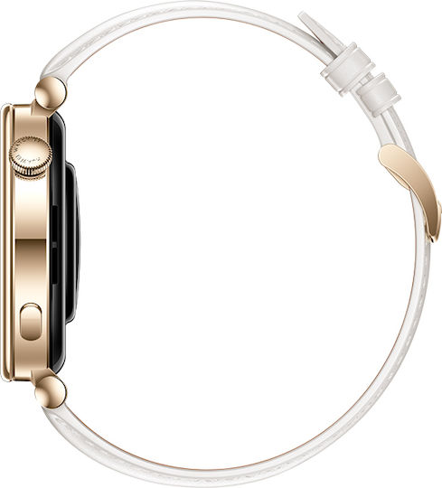 Huawei Watch GT 4 Stainless Steel 41mm Waterproof with Heart Rate Monitor (White Leather Strap)