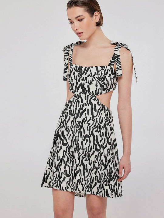 Clarissa Summer Mini Evening Dress Animal Print 2023S062 Ecru Black