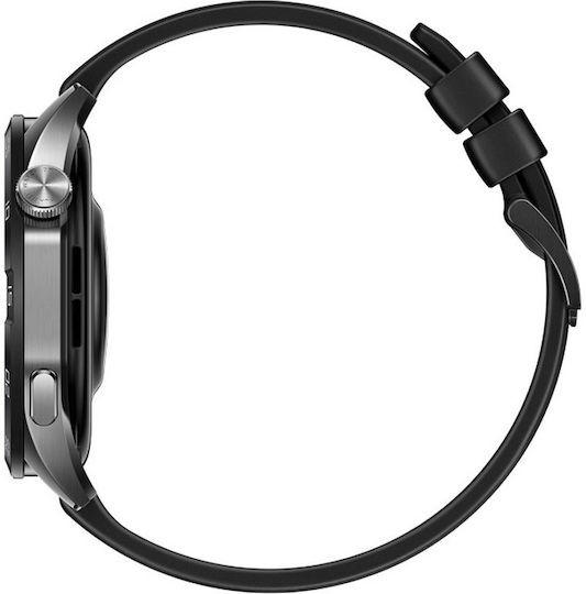 Huawei Watch GT 4 Stainless Steel 46mm Waterproof with Heart Rate Monitor (Black Fluoroelastomer Strap)