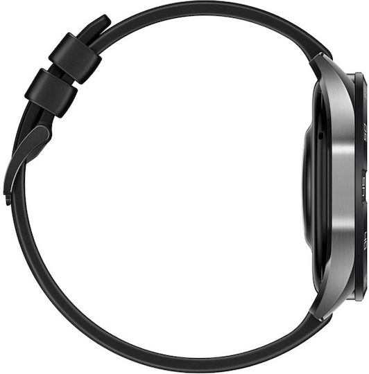 Huawei Watch GT 4 Stainless Steel 46mm Waterproof with Heart Rate Monitor (Black Fluoroelastomer Strap)