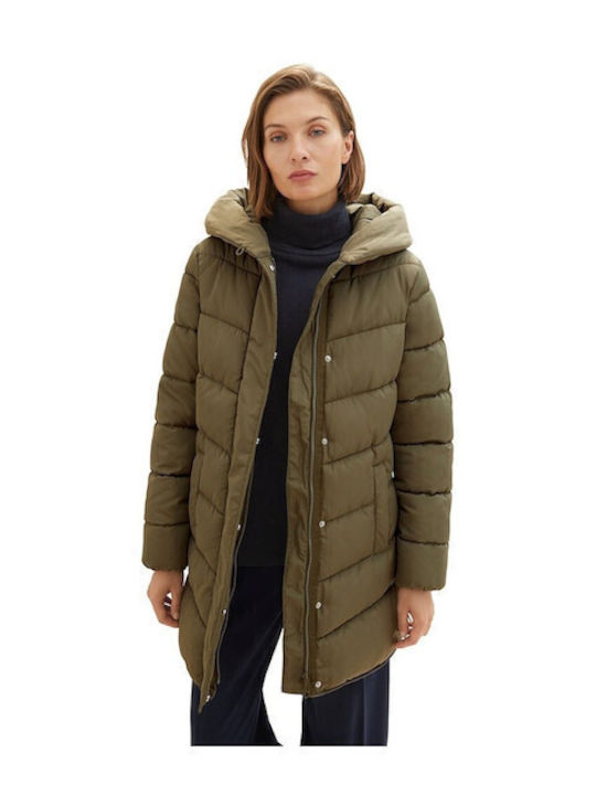 Women's Short Puffer Jacket for Winter Khaki