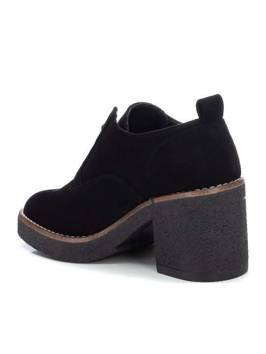 Suede Women's Oxford Boots with High Heel Black