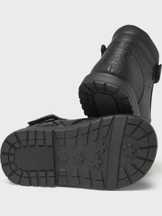 Biker Lederne Kinderstiefeletten mit Klettverschluss Schwarz