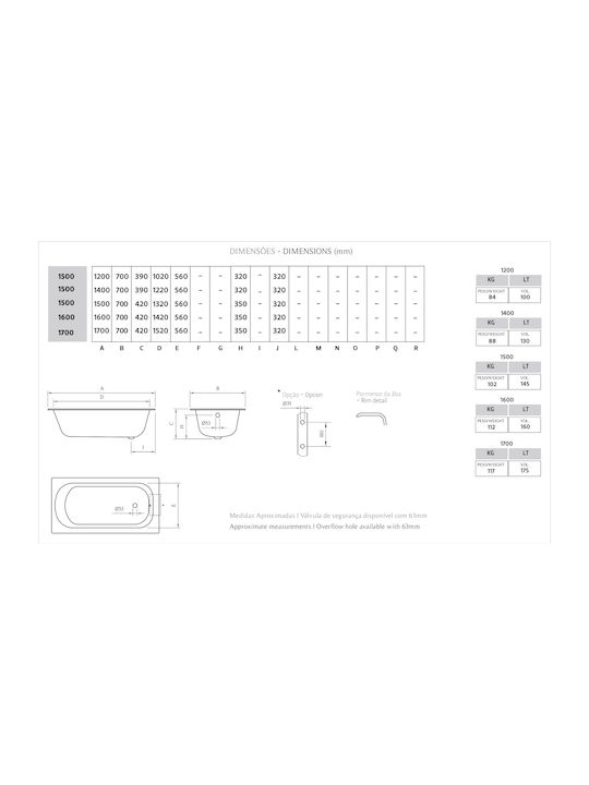 Recor Μπανιέρα Μαντεμένια 140x70cm