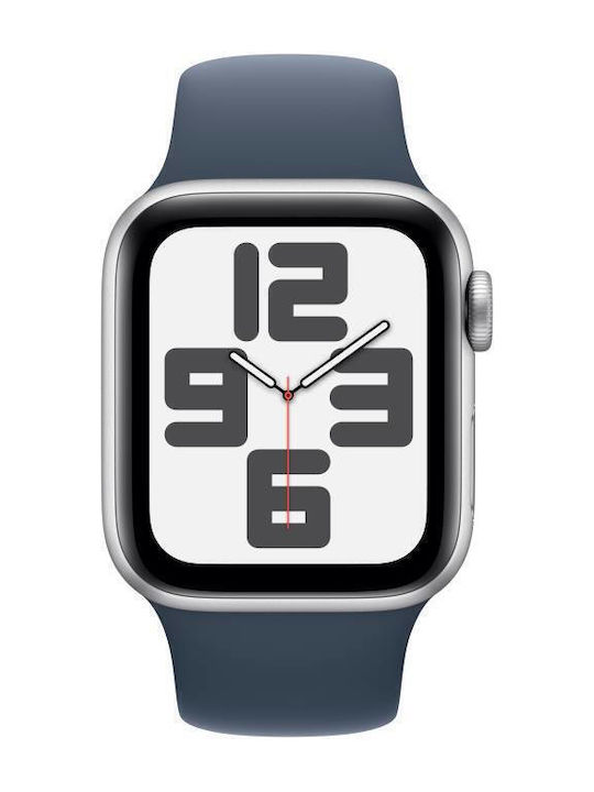 Apple Watch SE 2023 Aluminiu 40mm Rezistent la apă cu pulsometru (Argintiu cu bandă sport albastru furtună (S/M))