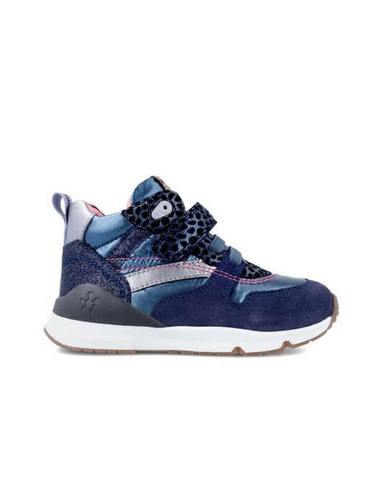 Anatomical Leather Kids Boots with Velcro Blue