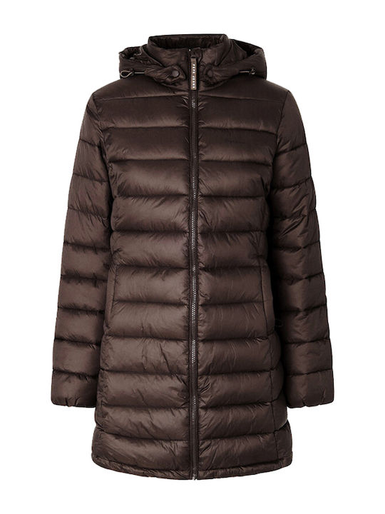 Maddie Women's Long Puffer Jacket for Winter Brown