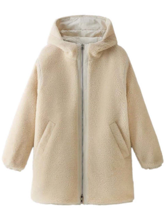 Women's Short Parka Jacket Double Sided for Winter Beige