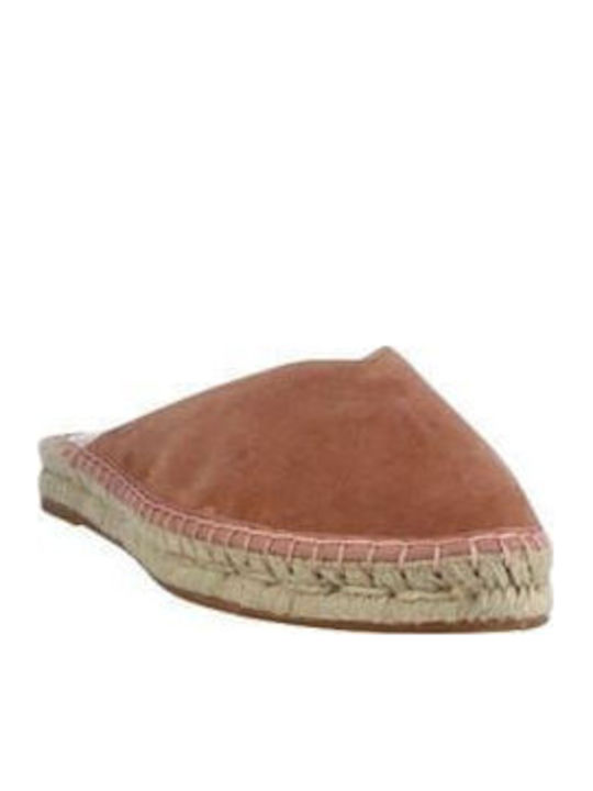 Flat Suede Mules in Tabac Brown Color