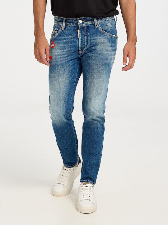 Men's Jeans Pants Cropped with Slim Fit Blue
