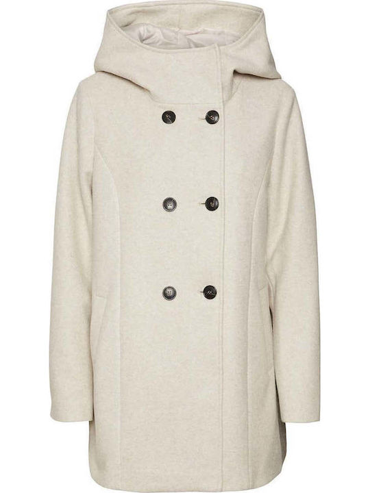Women's Beige Coat with Buttons