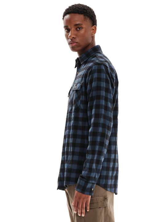 Long-sleeved Flannel Shirt Checked Black Blue