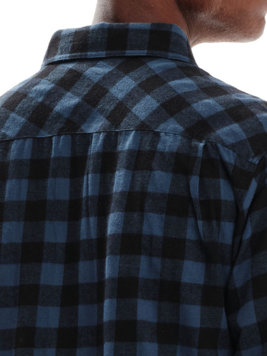 Long-sleeved Flannel Shirt Checked Black Blue