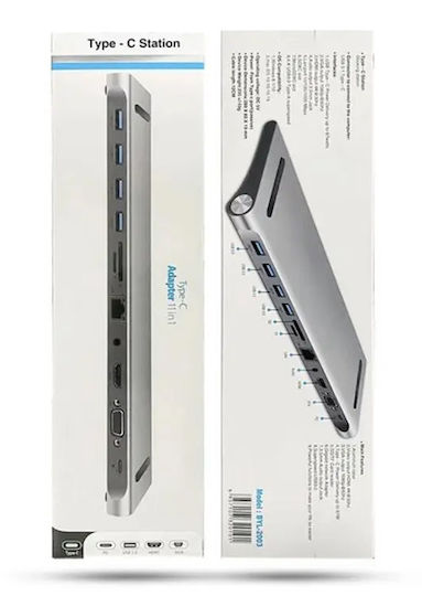 Powertech USB-C Stație de andocare cu HDMI 4K PD Ethernet Gri (BYL-2003)