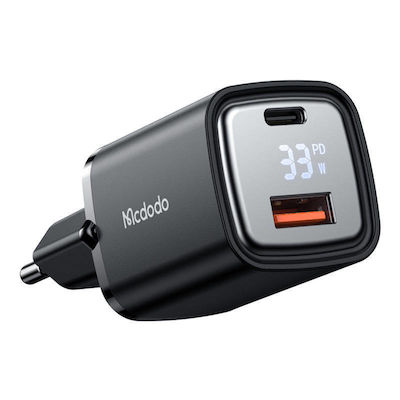 Mcdodo Charger Without Cable with USB-A Port and USB-C Port 33W Quick Charge 3.0 Black (CH-1701)