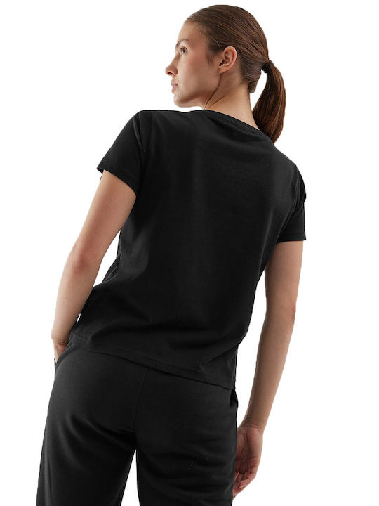 4F Damen Sportliches Bluse Kurzärmelig Schwarz