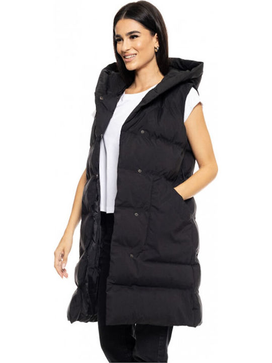 Women's Long Puffer Jacket for Winter with Hood Black