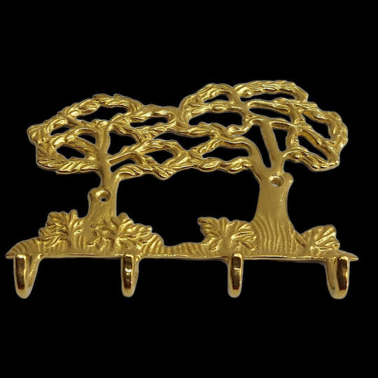 Metal Wall Hanger 4 Hooks Gold 16x13cm
