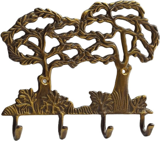 Wall Hanger Metal 4 Hooks Gold 16x13cm