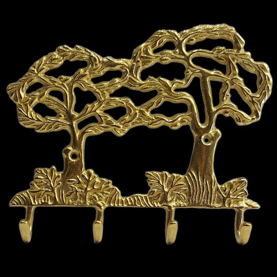 Metal Wall Hanger 4 Hooks Gold 16x13cm