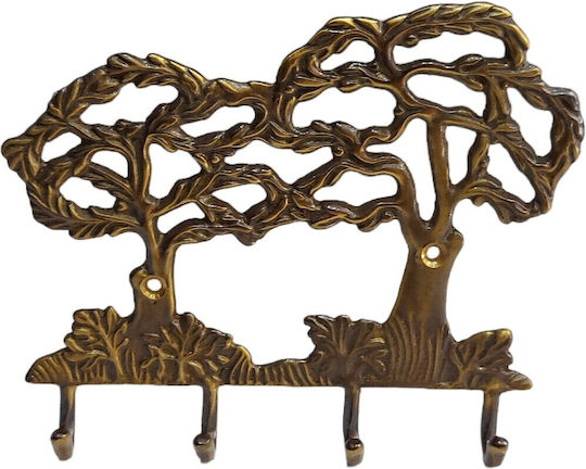 Wall Hanger Metal 4 Hooks Gold 16x13cm