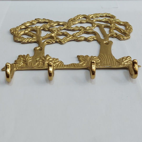 Metal Wall Hanger 4 Hooks Gold 16x13cm