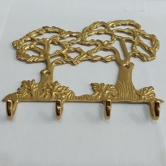 Metal Wall Hanger 4 Hooks Gold 16x13cm
